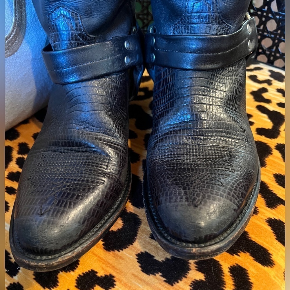 GOLDEN GOOSE Black Leather Boots Motorcycle Cowboy Boots Made in Italy - Picture 5 of 14